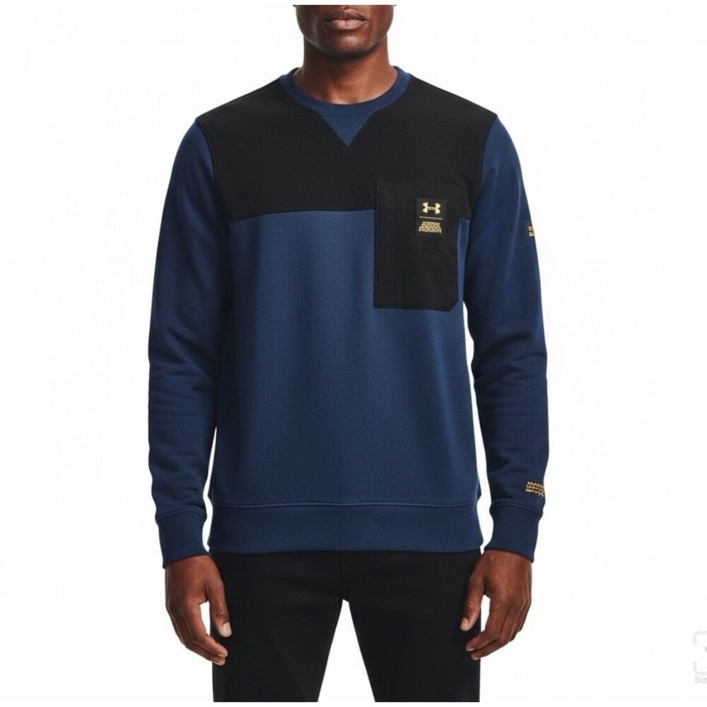Under Armour Mens Blue & Black Colorblock SweatshirtLong Sleeve Loose Fit Sz S